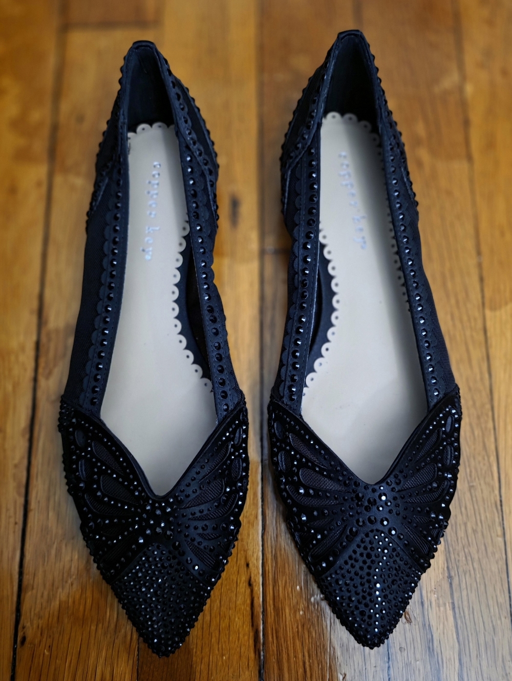 Copper Key Black Beaded Ballet Flats